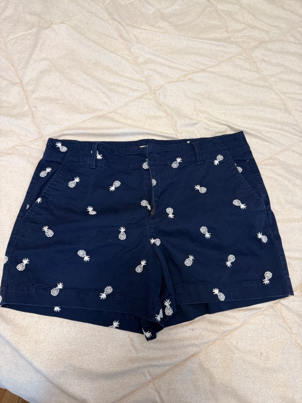 Loft Navy Pineapple-Print Chino Shorts
